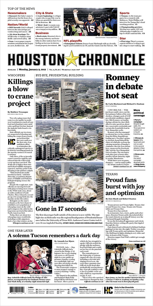 Today's front page of the Houston Chronicle