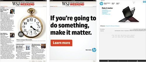 A journal section front, then an ad that links to the HP site